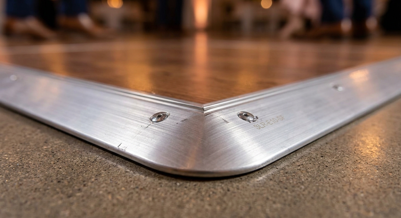 5 Questions to Ask Before Renting a Dance Floor 2 Beveled aluminum edging on a rental dance floor to prevent trip hazards.