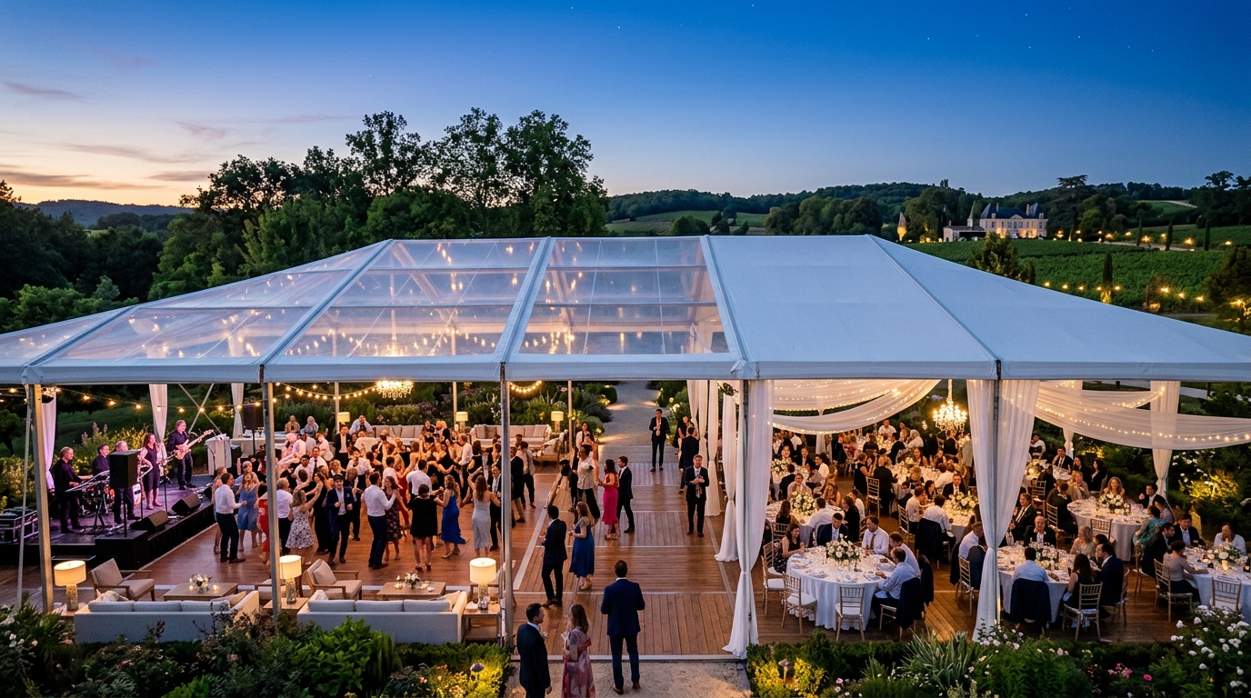 Clear Top vs. White Top Tents: Pros, Cons, & Temperature 4 Hybrid event tent combining clear top and white top sections for views and shade